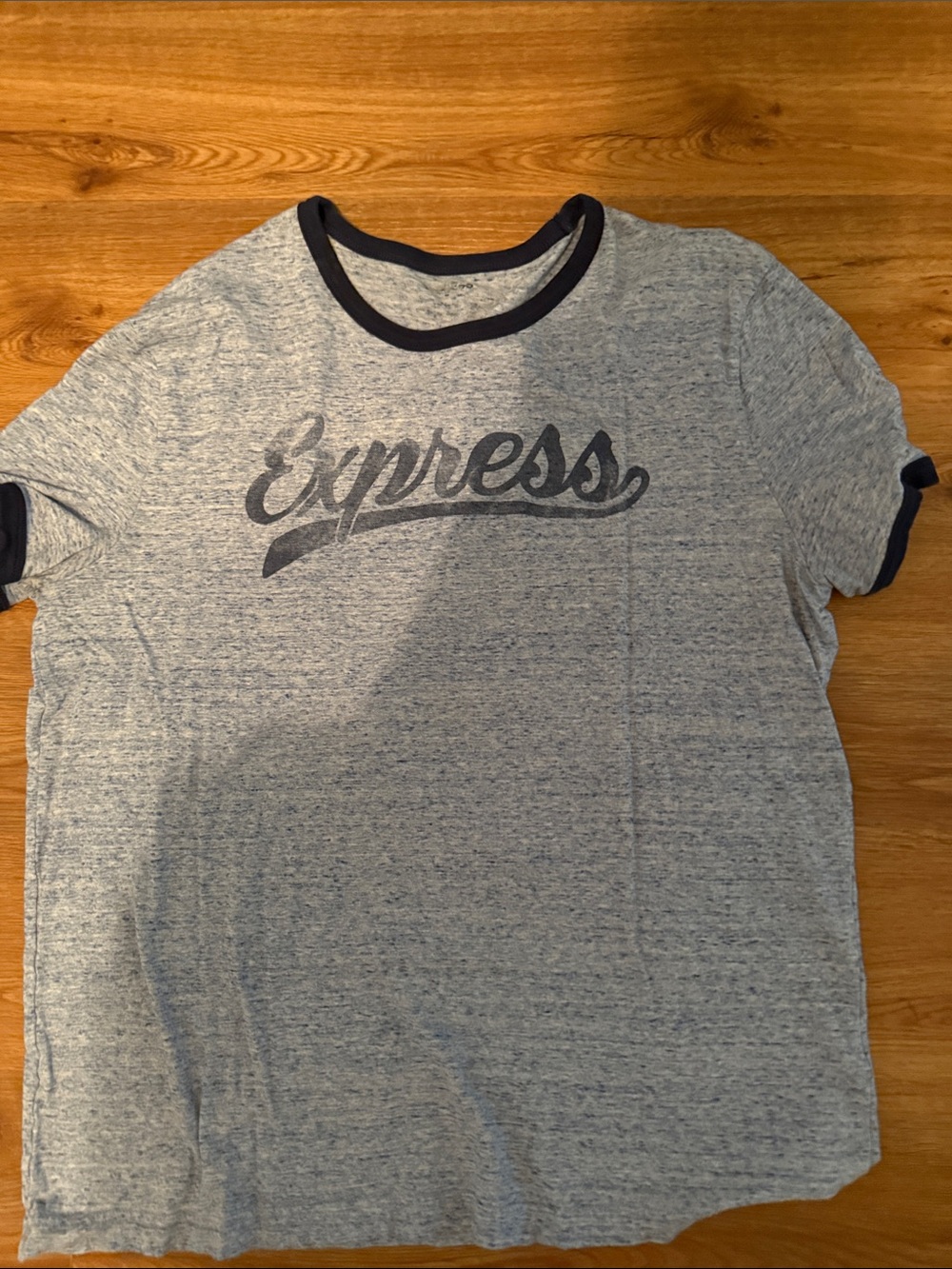 Express Men's Heather Gray Logo Ringer Tee with Navy Trim